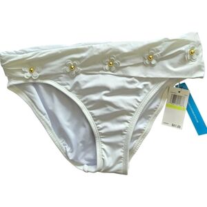 Bleu Rod Beattie White and Gold Bikini with High-Cut Design, SIZE 4